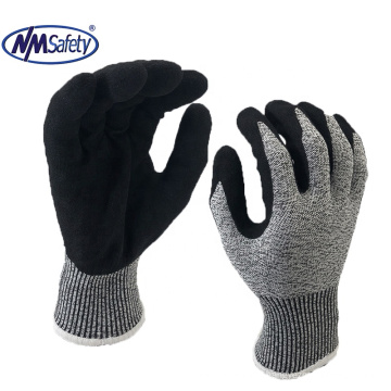 NMSAFETY  Handling sharp metal parts cut resistant gloves ANSI A6 level coated sandy nitrile